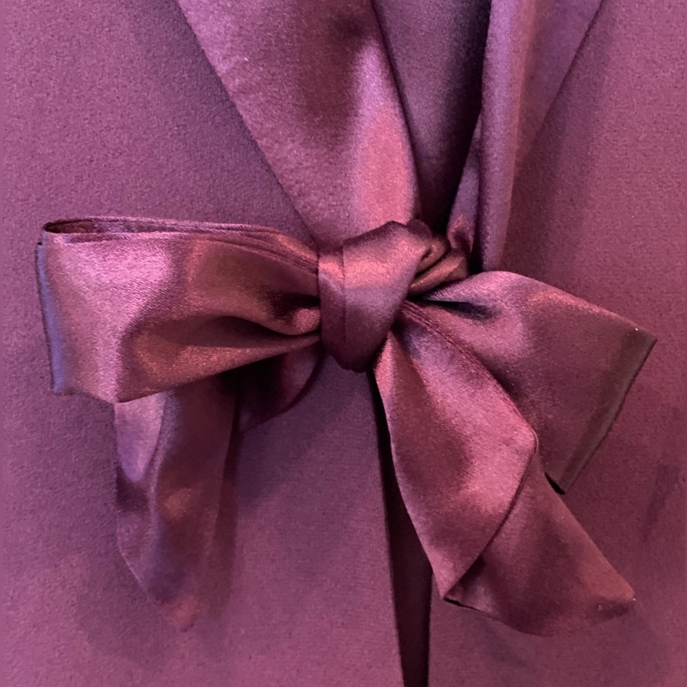 Tuxedo Suit by Sandra Ow-Wing for NR1. Women’s tux with satin bow at waist.